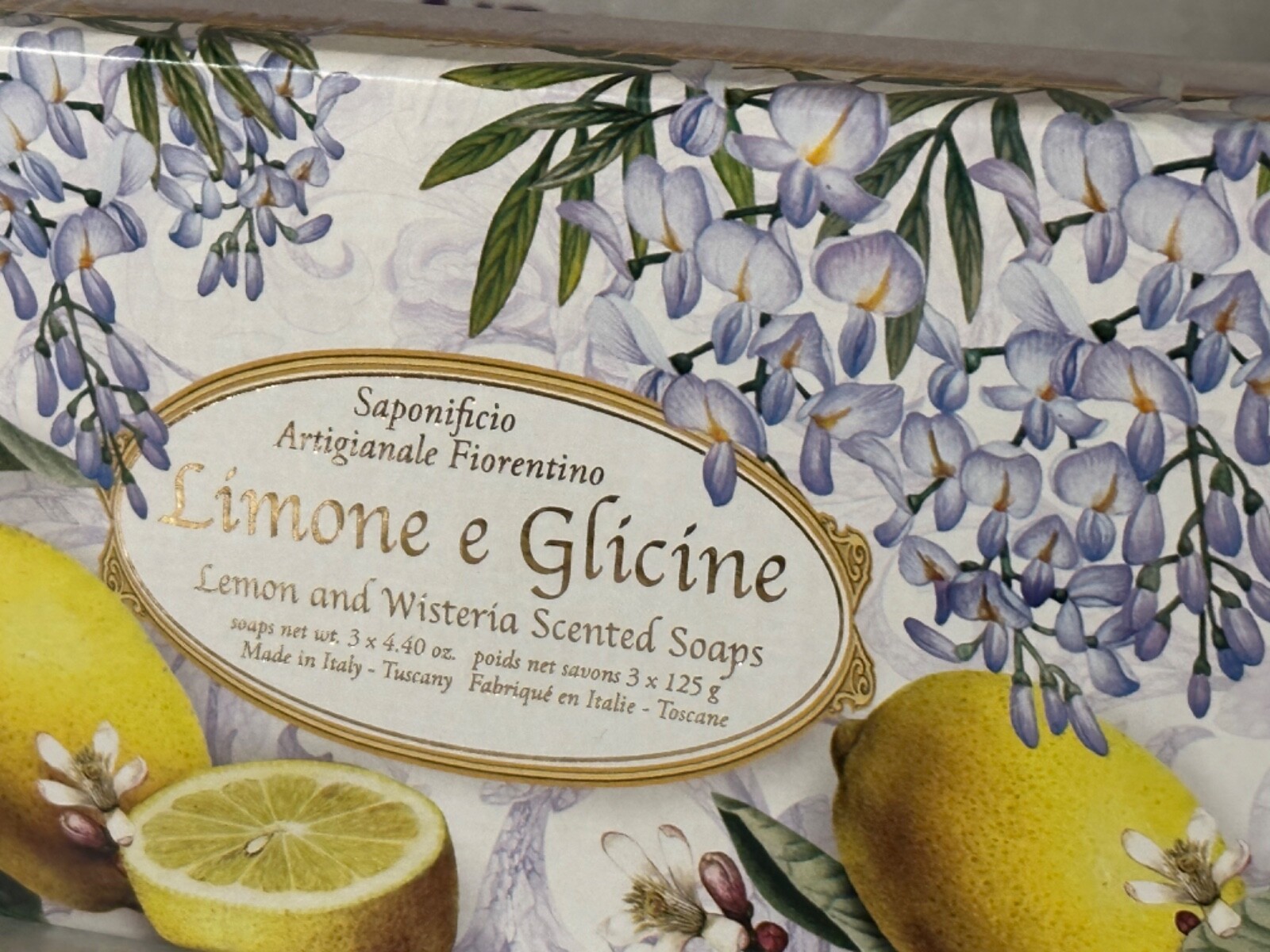 SAPONIFICIO ARTIGIANALE FIORENTINO *LEMON & WISTERIA * 3 x 4.40oz Handmade Soap