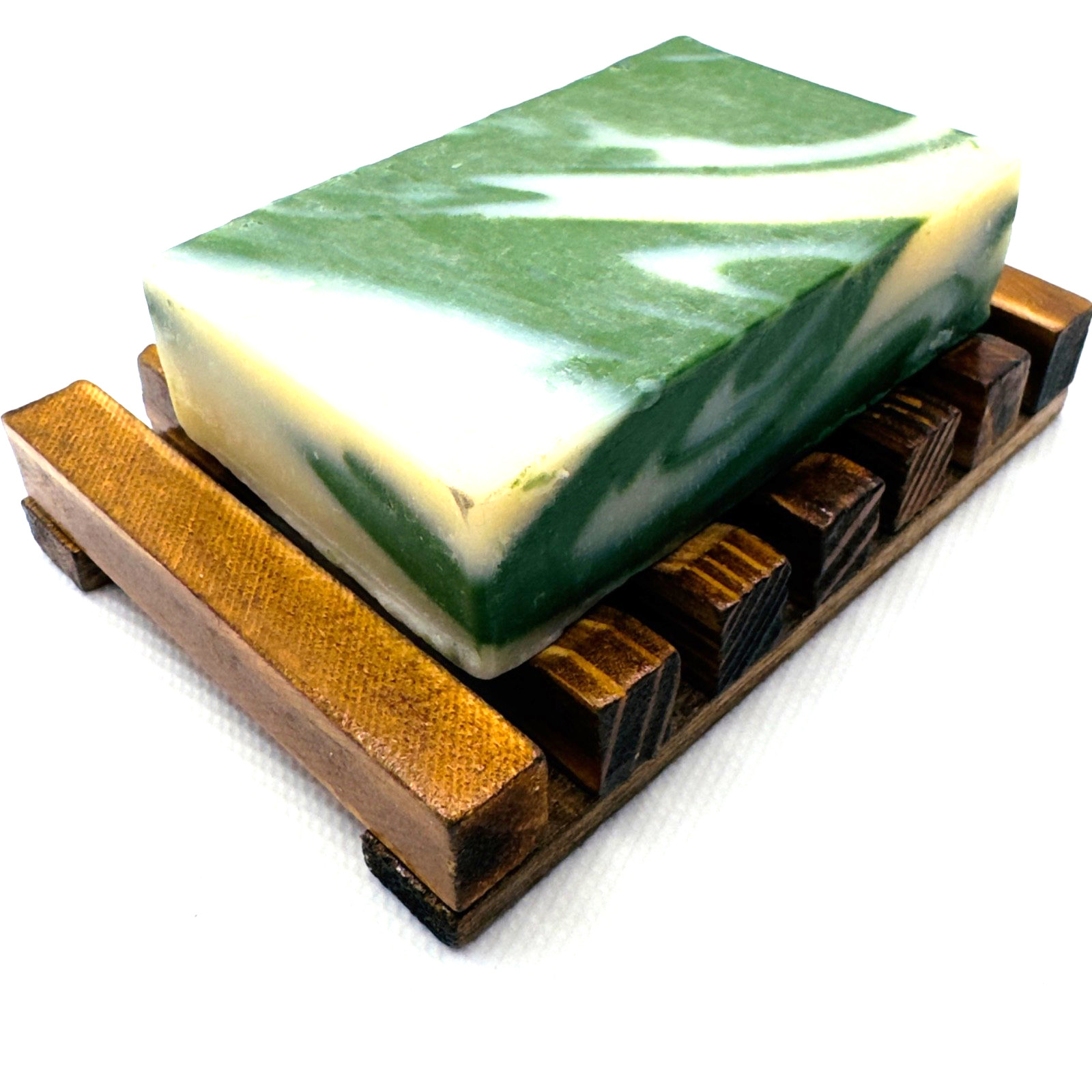 Handmade natural Soap Bar 4.8oz Green Swirl Charcoal Forest Veil Cascade scent