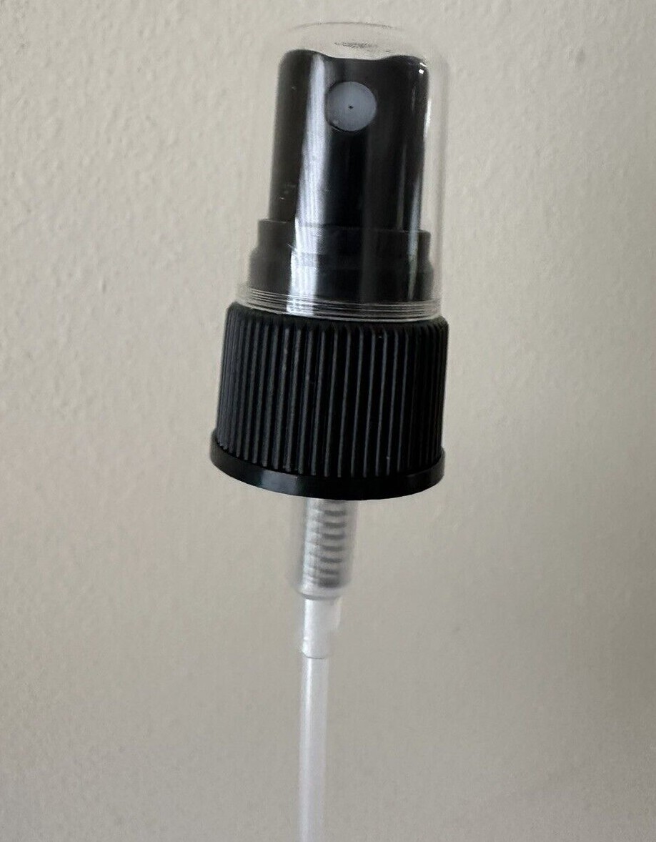 20/410 black ribbed plastic fine mist sprayers clear styrene caps 3 3/4″ tube