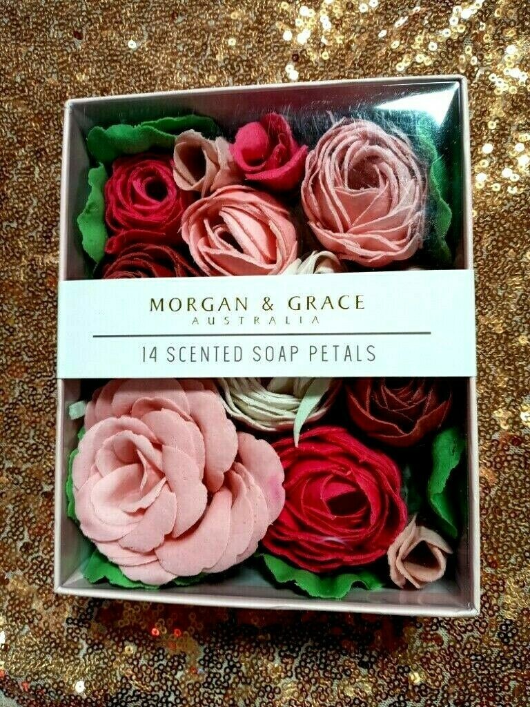 2 Boxes – (28) MORGAN & GRACE AUSTRALIA Scented Soap Roses 14 roses in each box