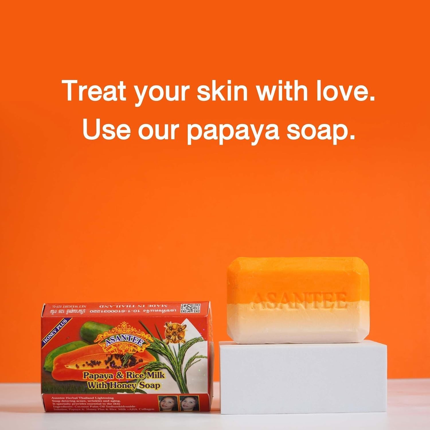 ASANTEE Papaya Rice Milk Honey Cleansing Soap Bar 125g AHA Vitamins A E