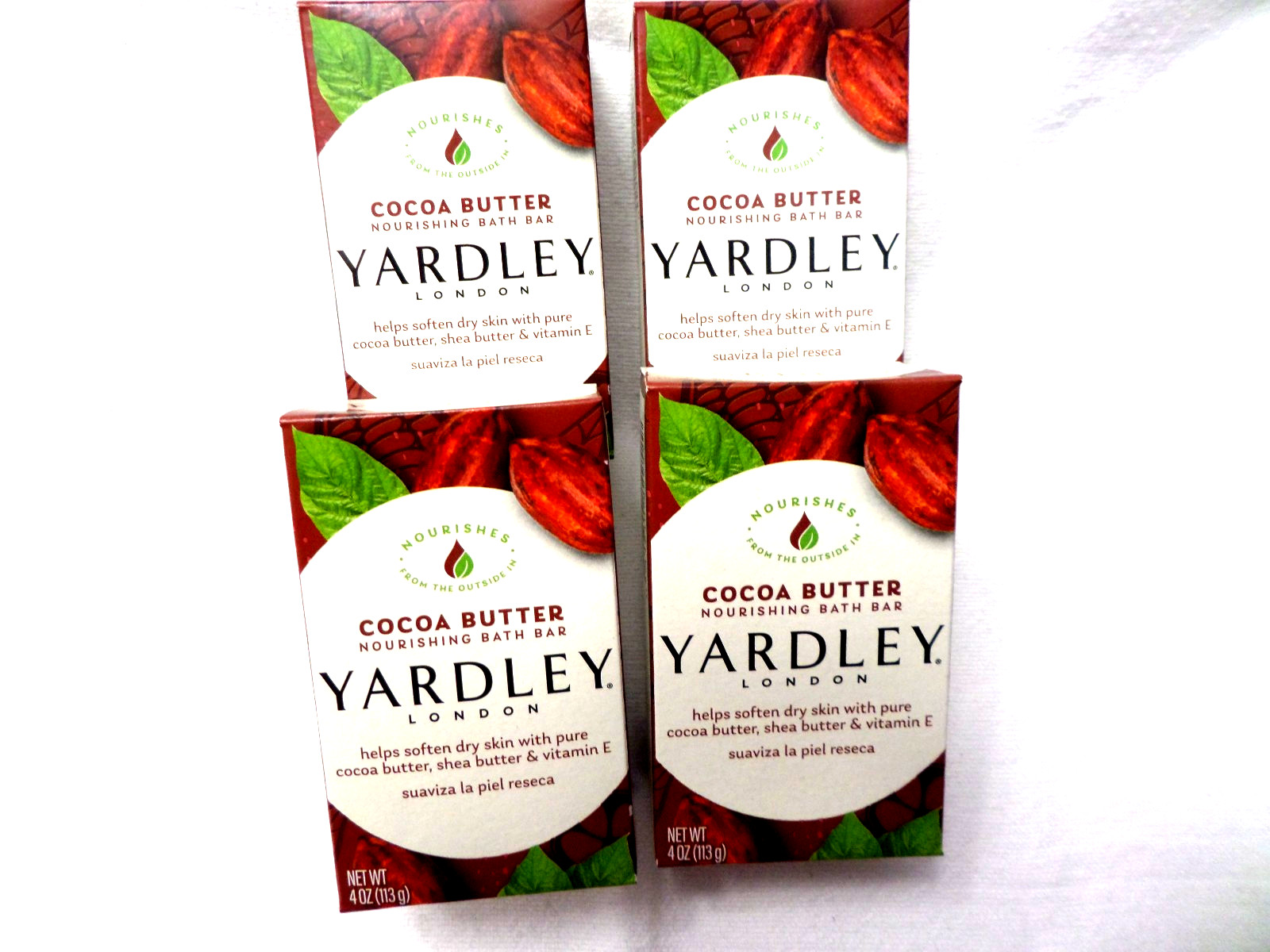 4 Pack Yardley London Bath Bar Soap Cocoa Shea Butter & Vitamin E 4 oz Each