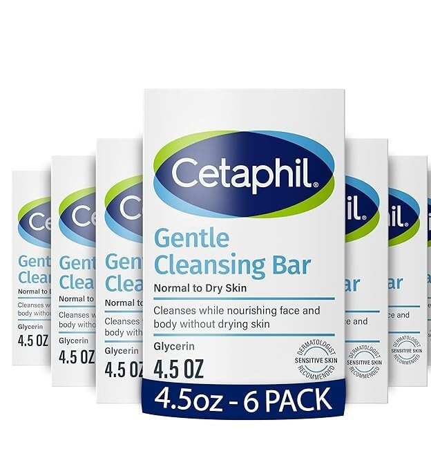 CETAPHIL Gentle Cleansing Bar Soap for Normal/Dry Sensitive Skin 4.5oz, 6-Pack
