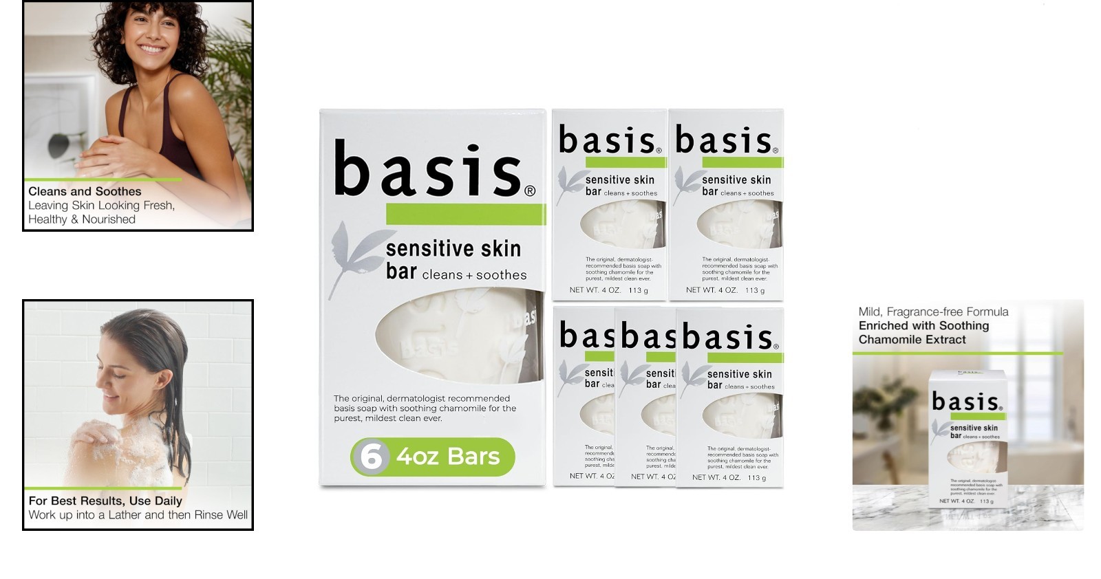 Sensitive Skin Unscented Soap Bars with Chamomile & Aloe Vera, Pack of 6