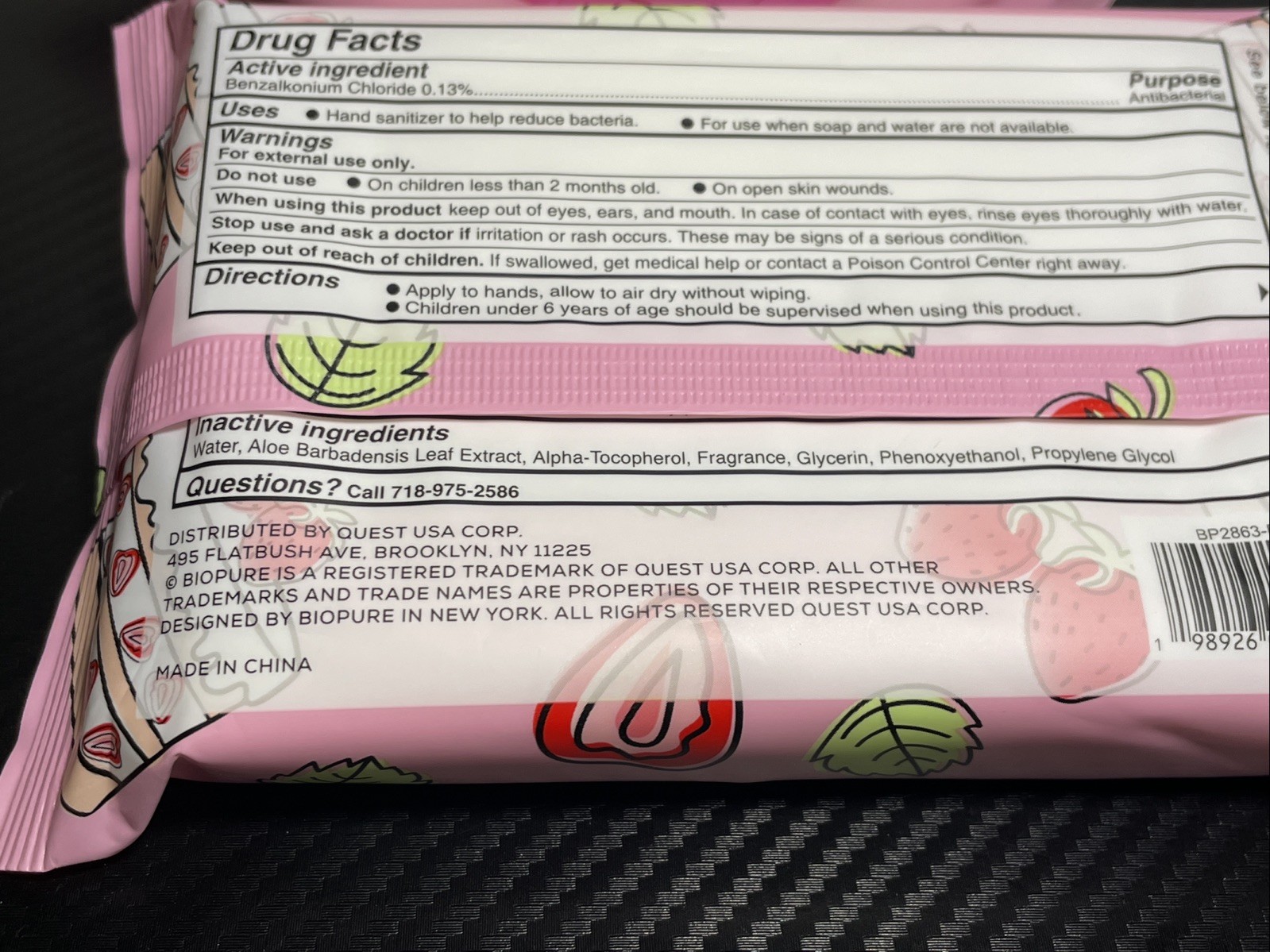 Lot Of 2 Biopure 80 Total Anti-Bacterial Hand Wipes Strawberry Shortcake New