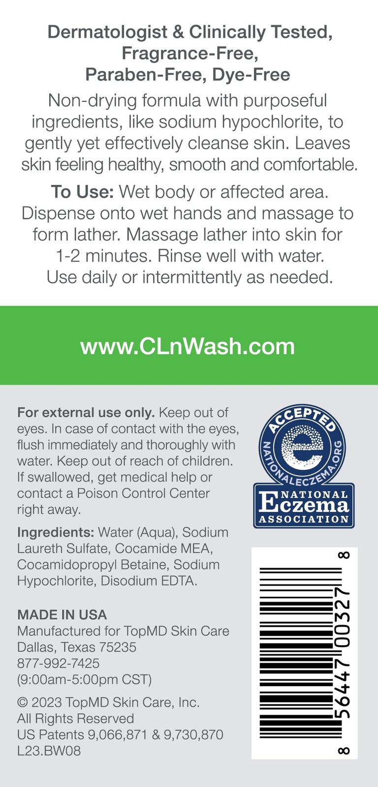 CLn® BodyWash –Non-Drying Body Wash, For Compromised Skin Prone to Ec