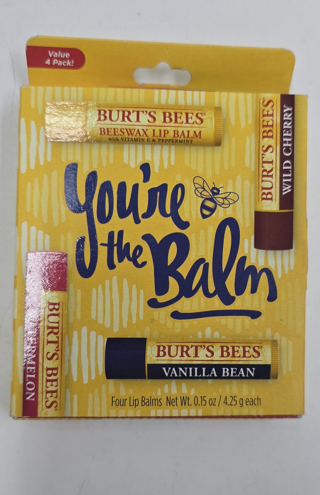 Burt’s Bees “You’re The Balm” Lip Balm 4-Pack – Beeswax, Wild Cherry, watermelon