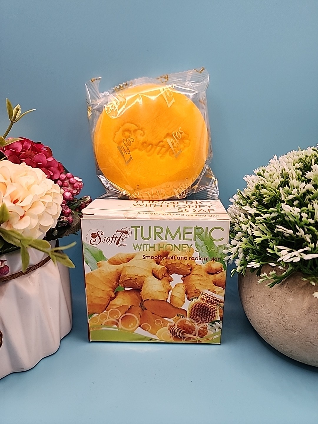 X 2 soap AUTHENTIC Soft 7 turmeric with Honey exfoliating body soap. 150g x 2