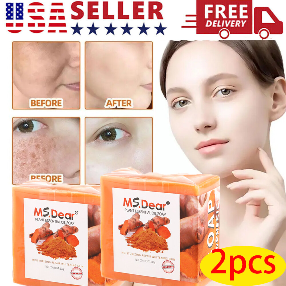 2× Tumeric Soap Skin Whitening Dark Spots lightening Acne Brightening Turmeric