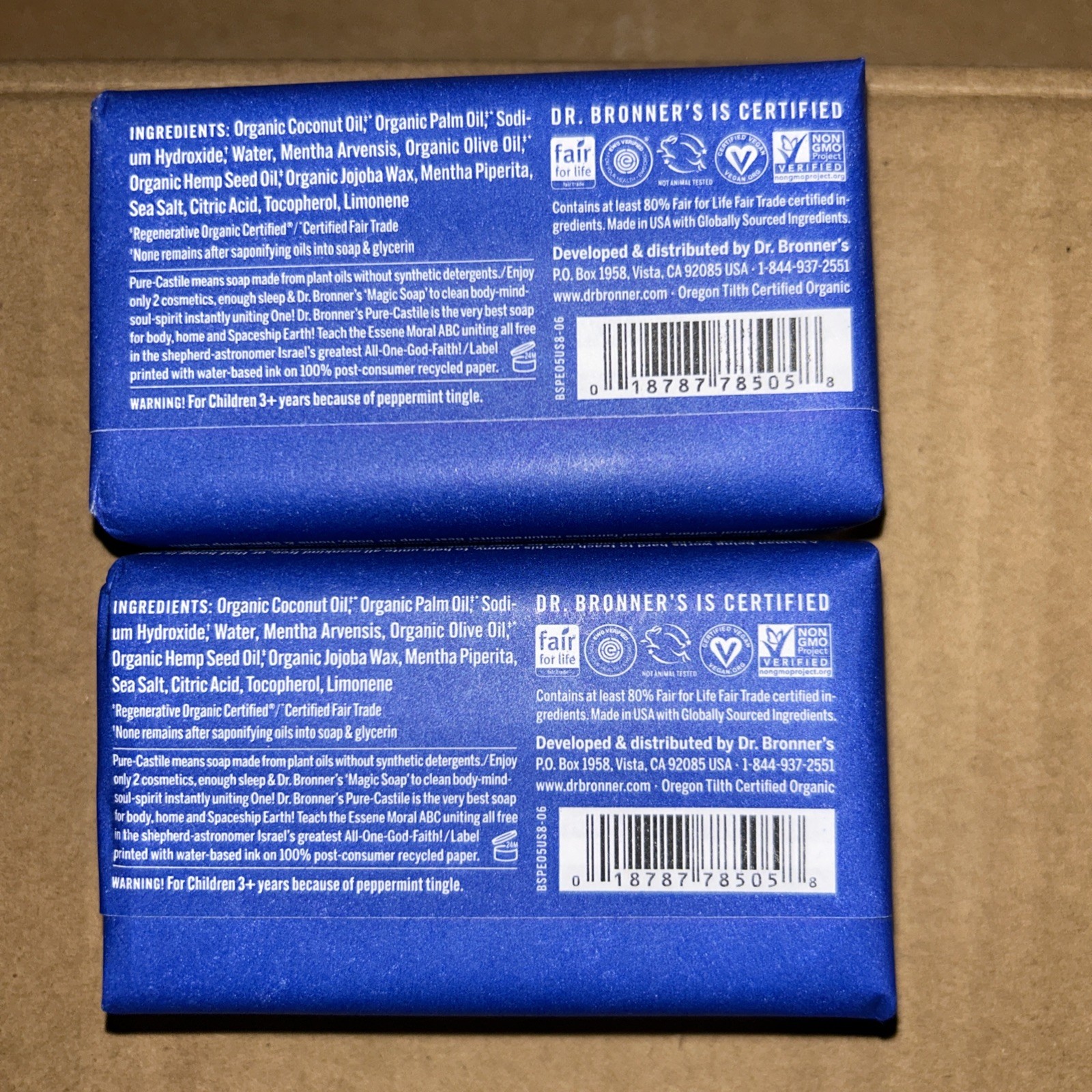 2 PACK – Dr Bronner’s All-One Hemp Peppermint Pure Castile Bar Soap 5 oz