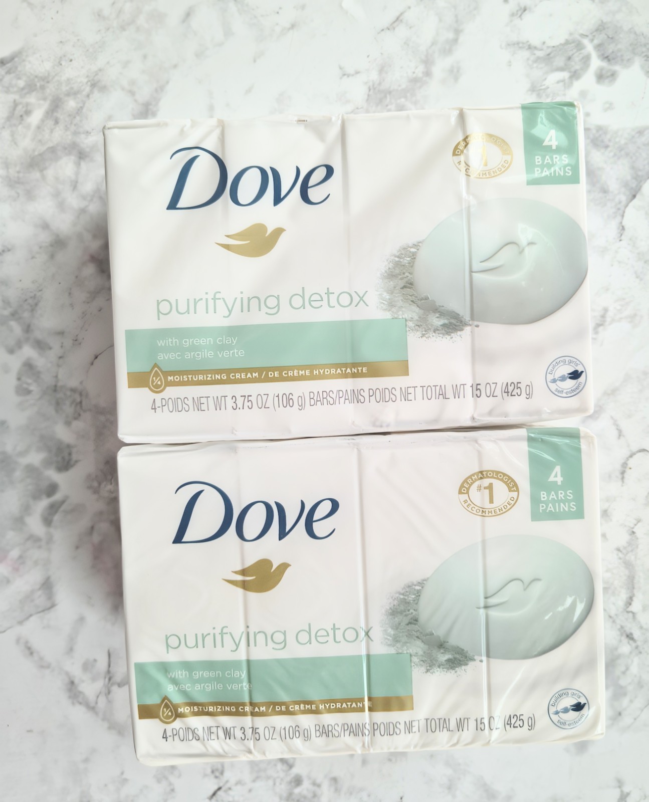 2 packs Dove Purifying Detox Green Clay Bar Soap Bundle 8 Bars Total