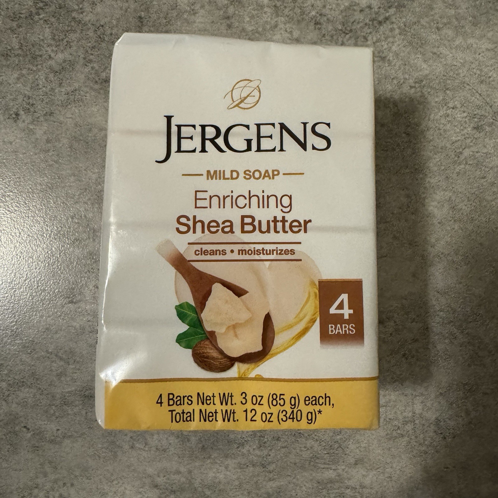 Jergens Mild Soap Enriching Shea Butter 4 Bars 3oz (85g) Each Total 12 oz (340g)