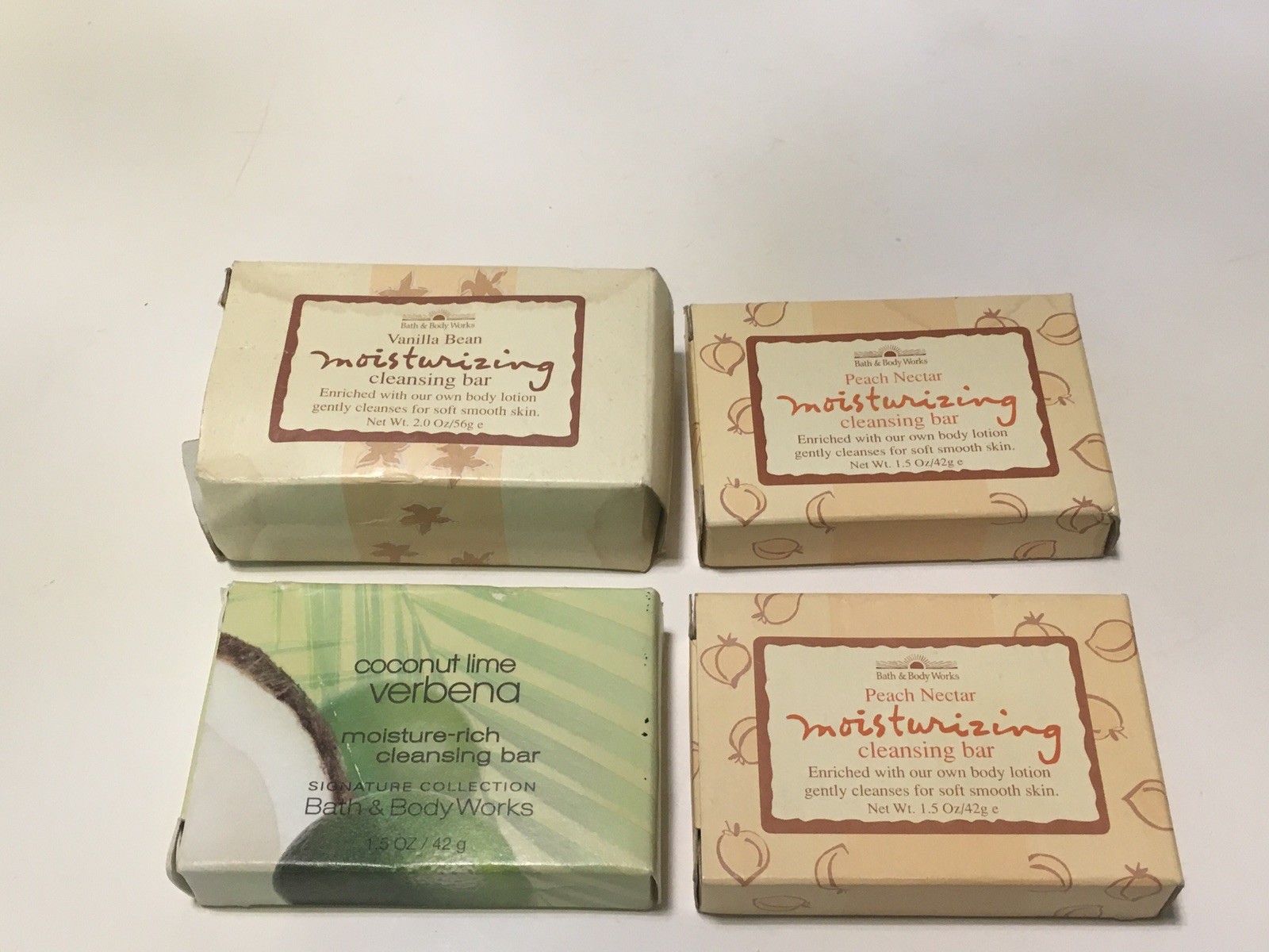 4x Bath & Body Works Cleansing Bar Soap Vanilla Bean Peach Nectar Coconut Lime
