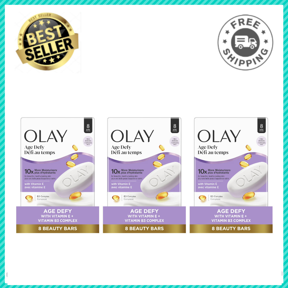 3pk Olay Age Defying Bar Soap Vitamin E & B3 (24 Bars Total), 3.17oz Beauty Bar