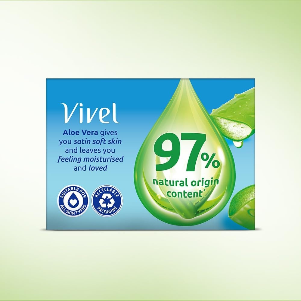 Vivel Aloe Vera Grade 1 + Vitamin E Bathing Soap 150 g × 4 – Soft, Glowing…