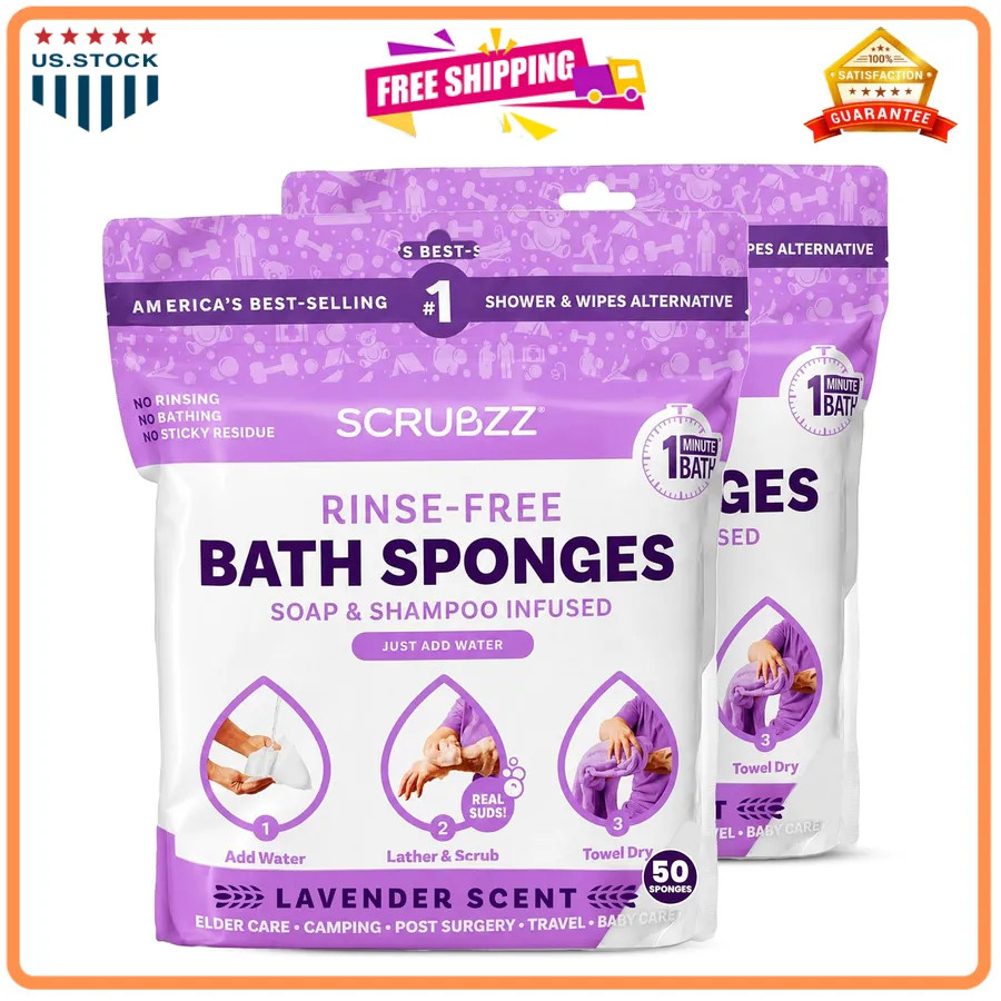 Scrubzz Disposable Rinse Free Bathing Wipes 25 Pack No Water Needed Shower Wipes
