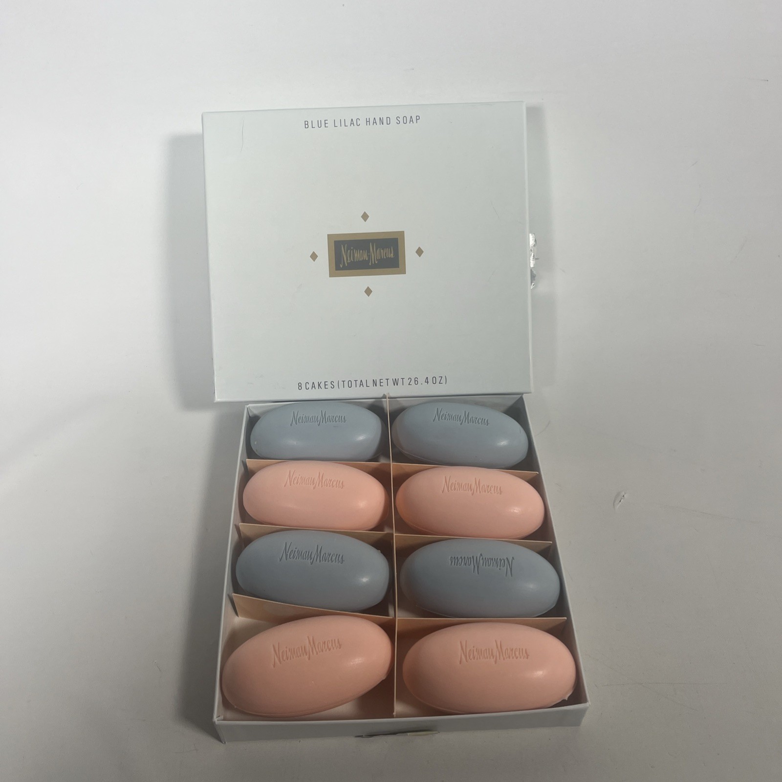 Neiman Marcus Soap 8 Oval Cakes Blue Lilac & Rose Geranium Cake 26.4 Oz NIB