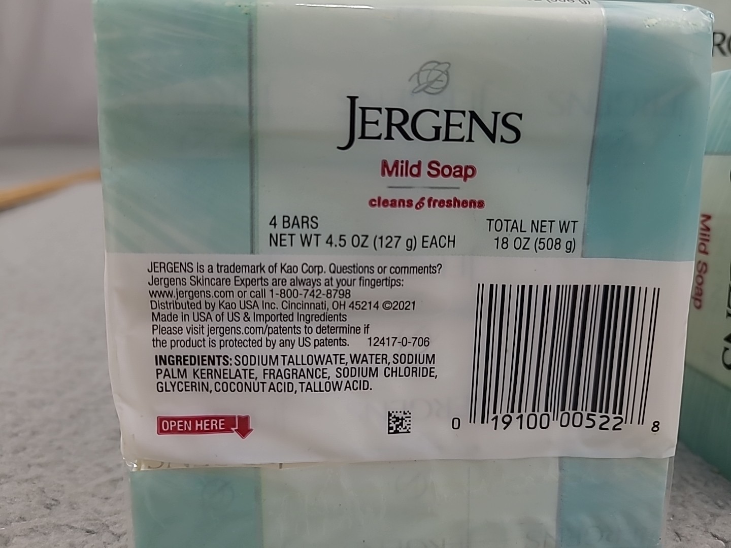 (4) Packs Jergens Mild Soap 4 Bars, 4.5oz Each, Total 16 BARS Per Pack BIG BARS.