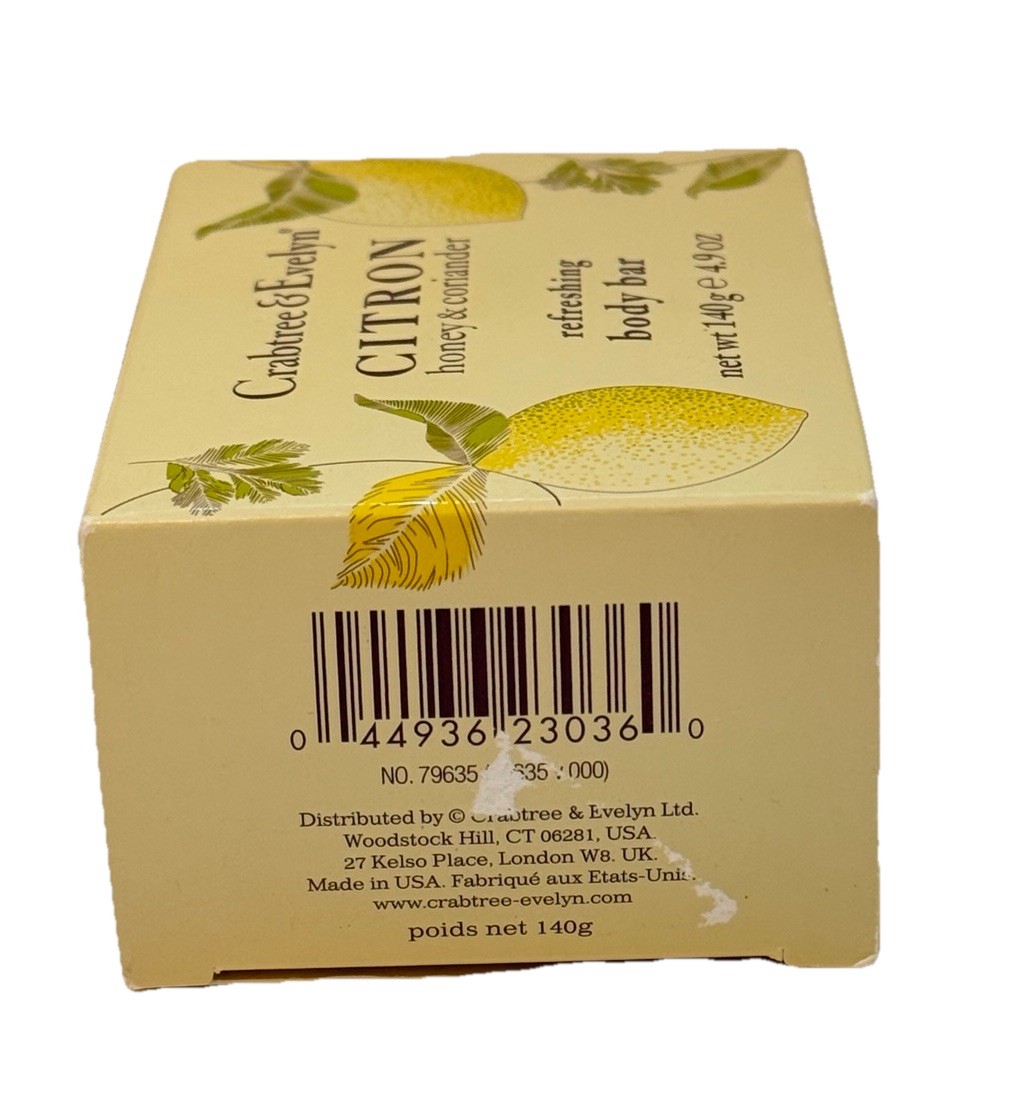 Retired Crabtree & Evelyn Citron Honey & Coriander Bar Soap NIB 4.9 ounces