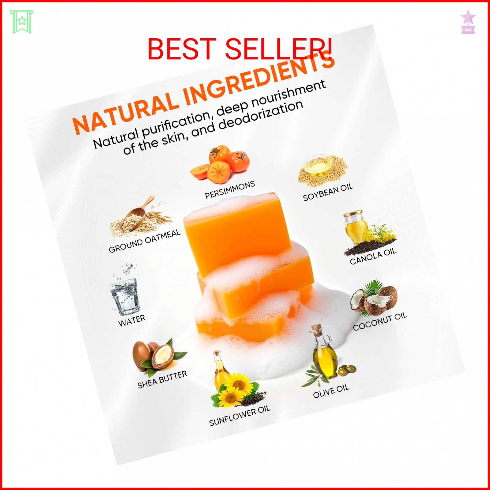 RYH 3 PCS Persimmon Soap Bar for Body Odor Control–Deodorizing & Eliminating Bod