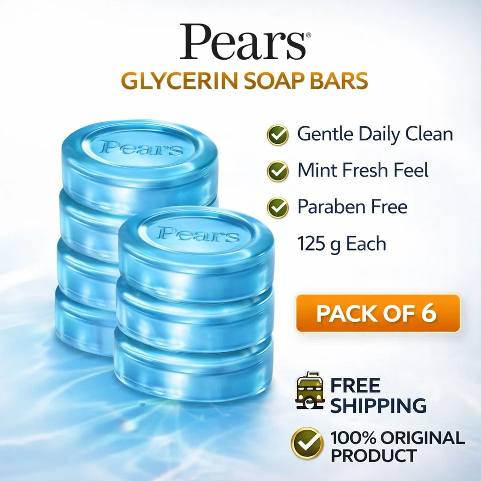 Pears Glycerin Soap 125g x6 Mint Fresh Gentle Bath Bar Soap Free Clean