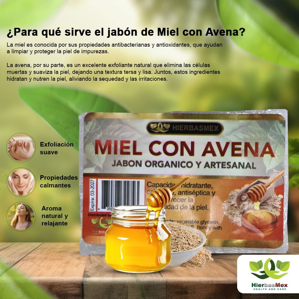 Miel con Avena Jabon Set 3 Jabones 100g. Honey with Oatmeal Soap HierbasMex