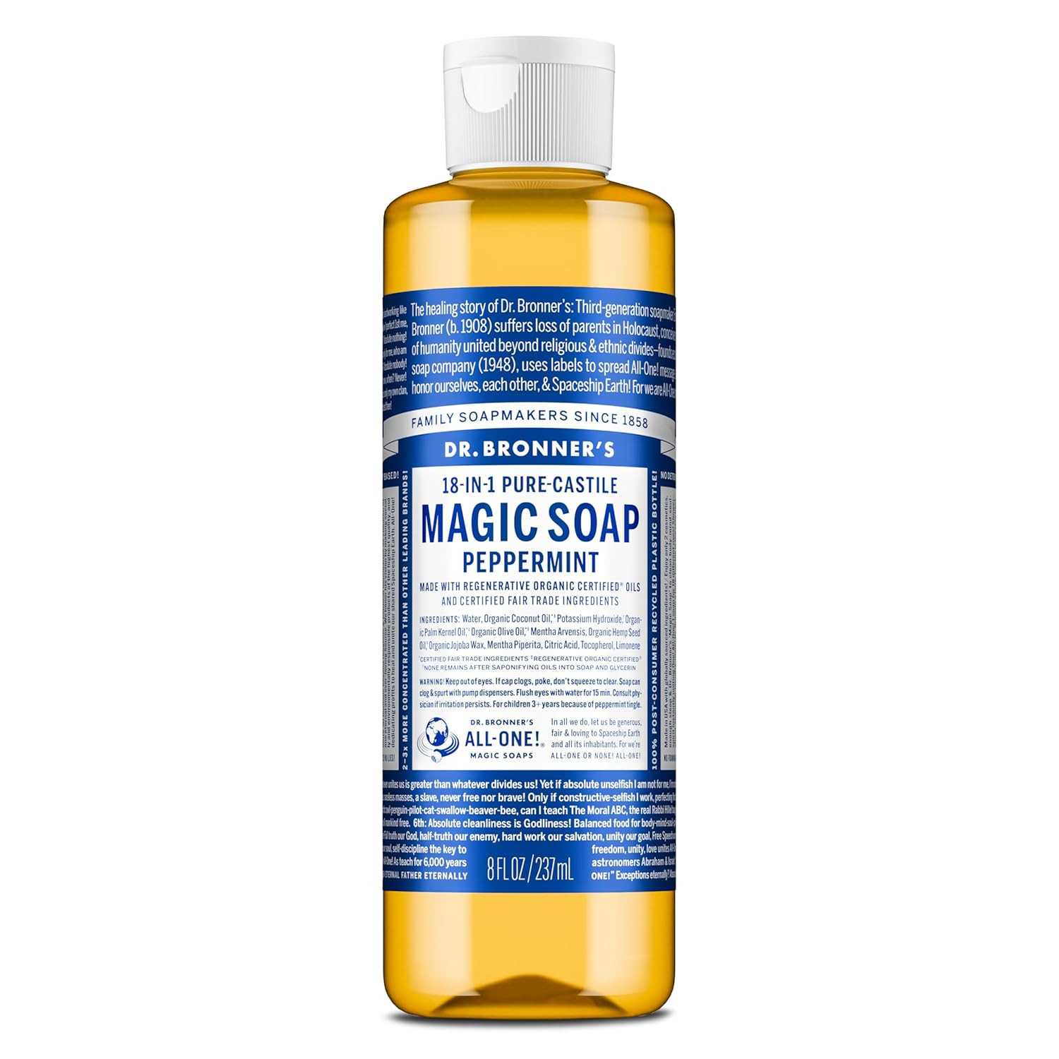 Pure-Castile Magic Liquid Soap (Peppermint, 8 Ounce)- Made with Organic Oils, 18