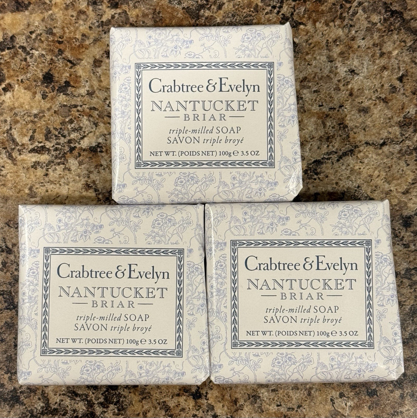 Crabtree & Evelyn NANTUCKET BRIAR Triple Milled Soap Bar Set of 3 – 3x 3.5oz