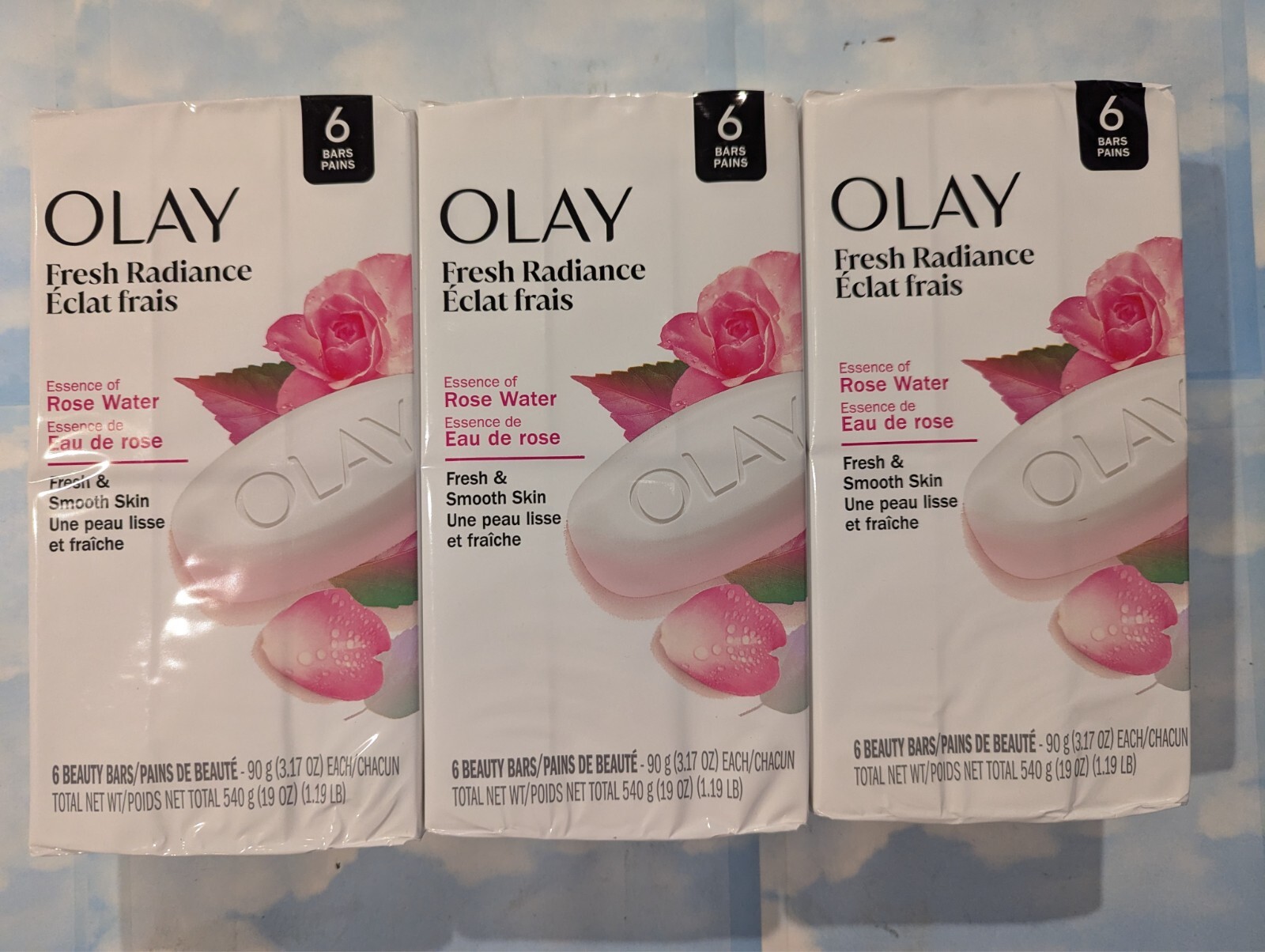 LOT (3) OLAY FRESH RADIANCE ROSE WATER BEAUTY BAR SOAP 3.17 OZ 18 BARS