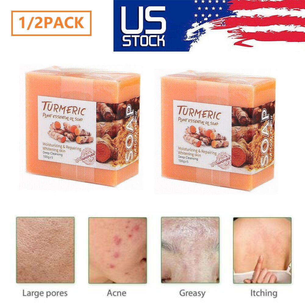1/2PCS Tumeric Soap Ginger Anti-Acne Dark Spots Removal Body Whitening Soap Bar