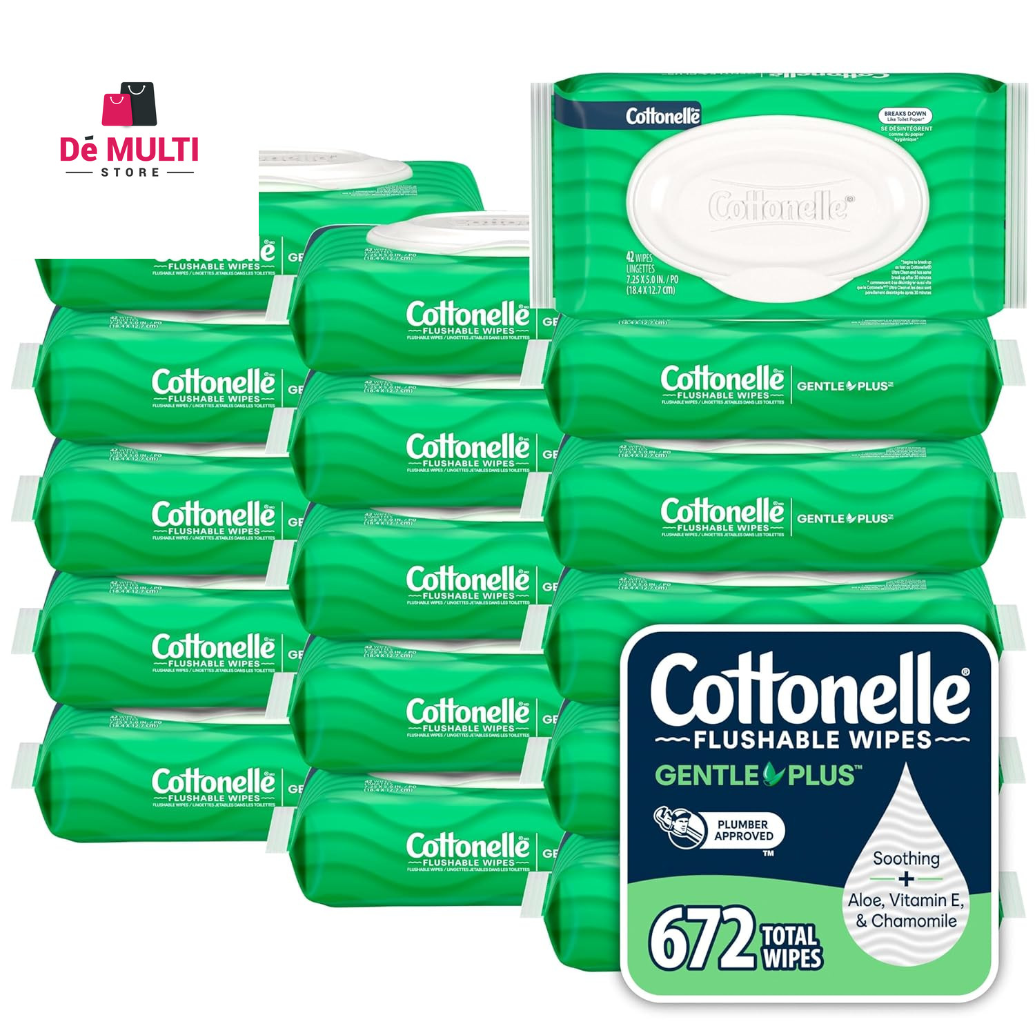 Cottonelle GentlePlus Flushable Wipes, 4 Flip-Top Packs, 42 Wipes per Pack
