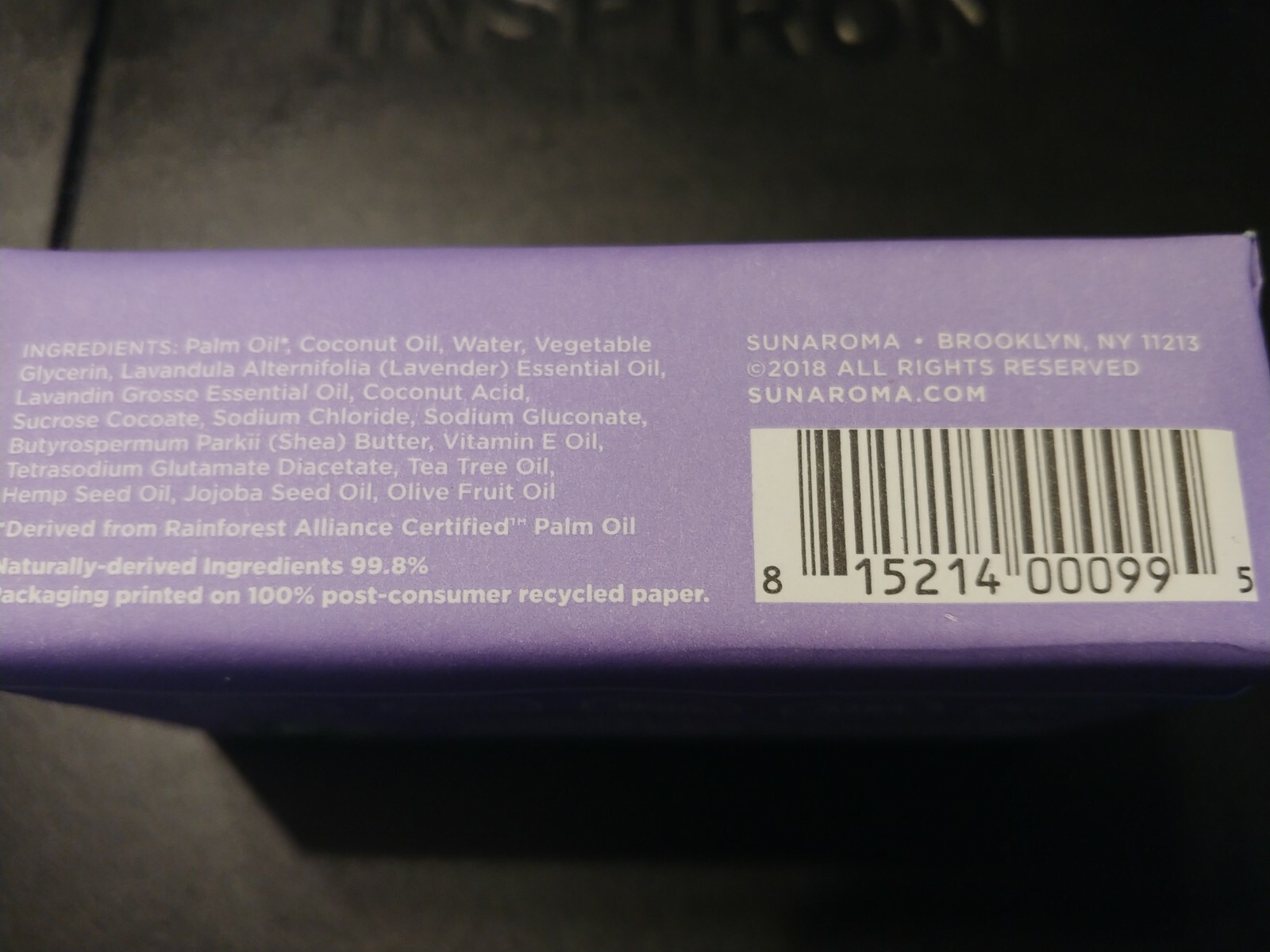 SUNAROMA LAVENDER WITH SHEA BUTTER & VITAMIN E OIL BLACK SOAP 8 OZ. BAR