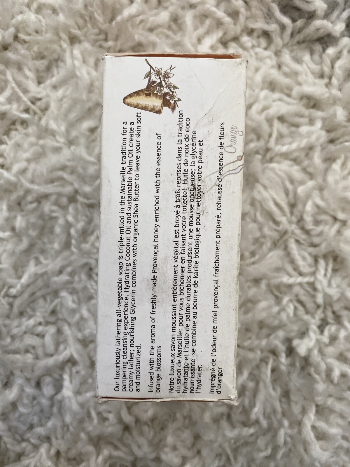 South of France Orange Blossom Honey French Milled Soap- Natural -Distressed Box
