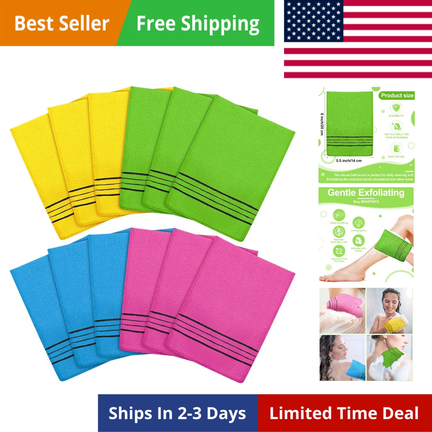 Korean Exfoliating Mitts 12 Small (Green, Yellow, Sky Blue, Pink)