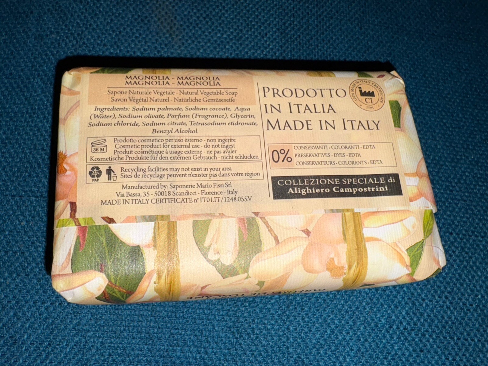 Magnolia Luxury Soap Bar Saponerie Mario Fissi HandMade Made Italy 9.7 oz New