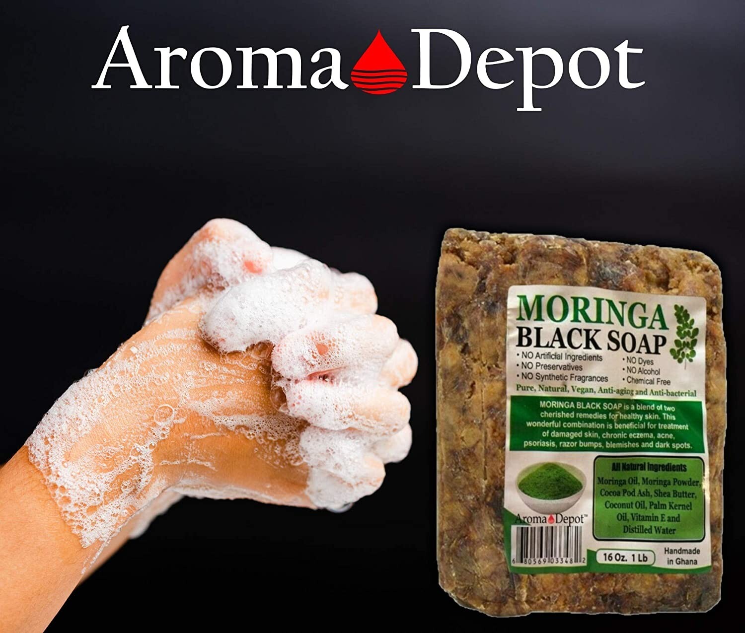 MORINGA Black Soap Herbal Vegan Organic Unrefined 100% Natural Anti Acne/Fungus