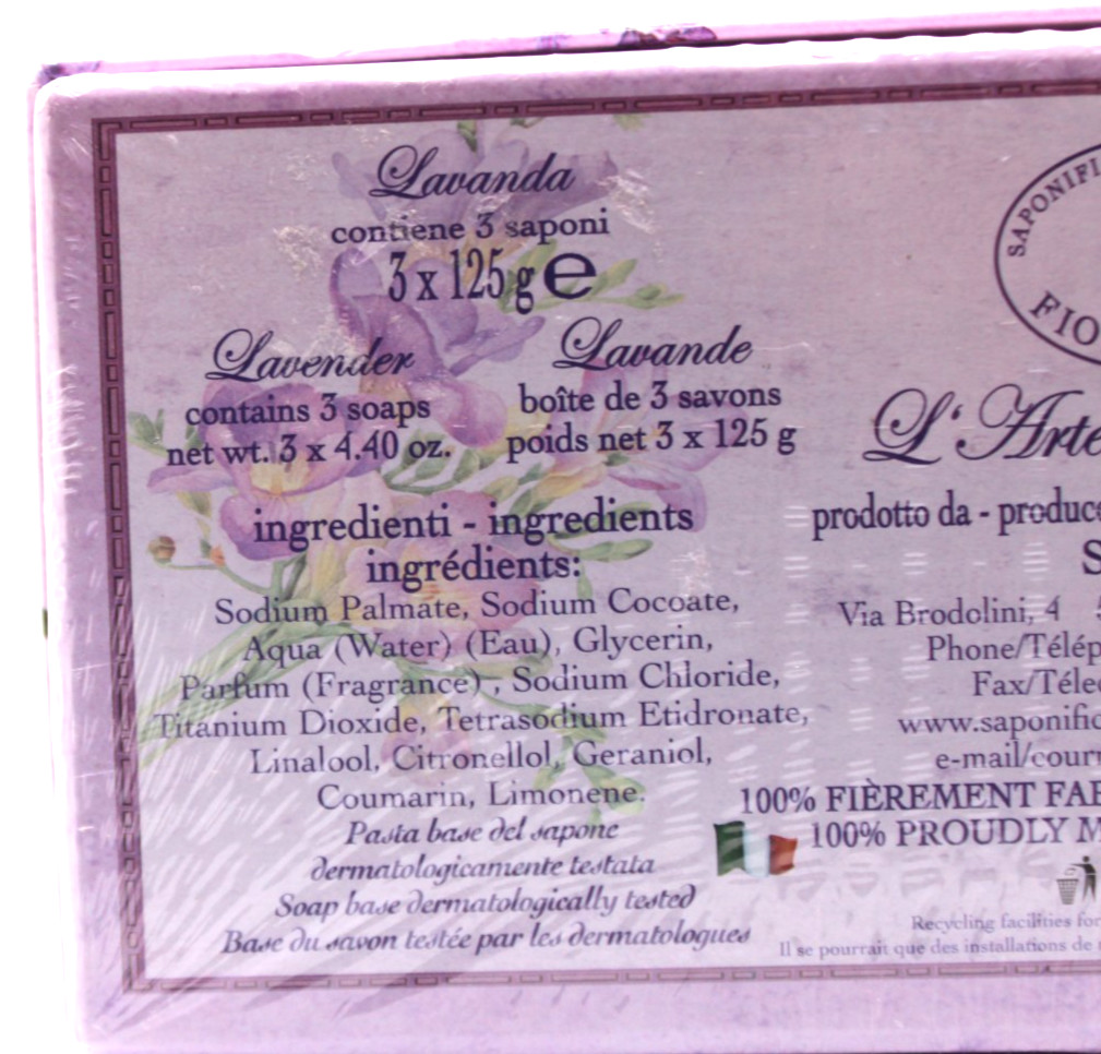 Saponificio Artigianale Fiorentino Tuscan Lavender Bath Soap, 3 x 4.40 oz Sealed