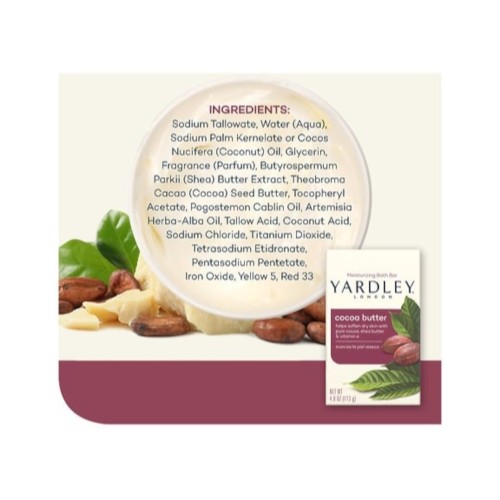5 Pack Yardley London Cocoa Butter Naturally Moisturizing Bath Bar 4.0 Oz Each