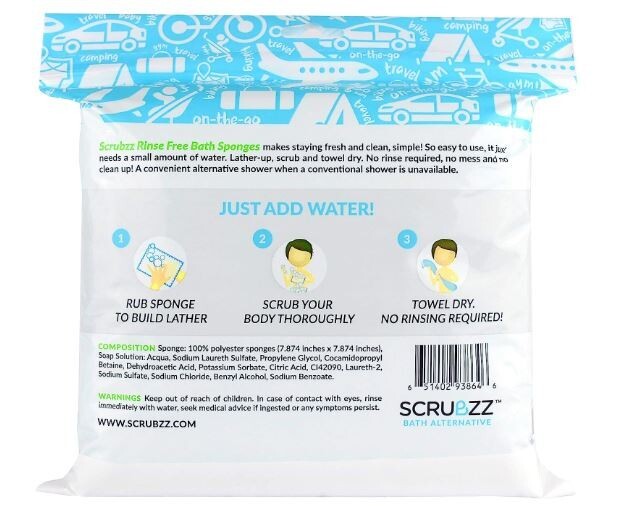 Scrubzz Disposable No Rinse Bathing Wipes – 25 Pack – All-In-1 Single Use Wipes