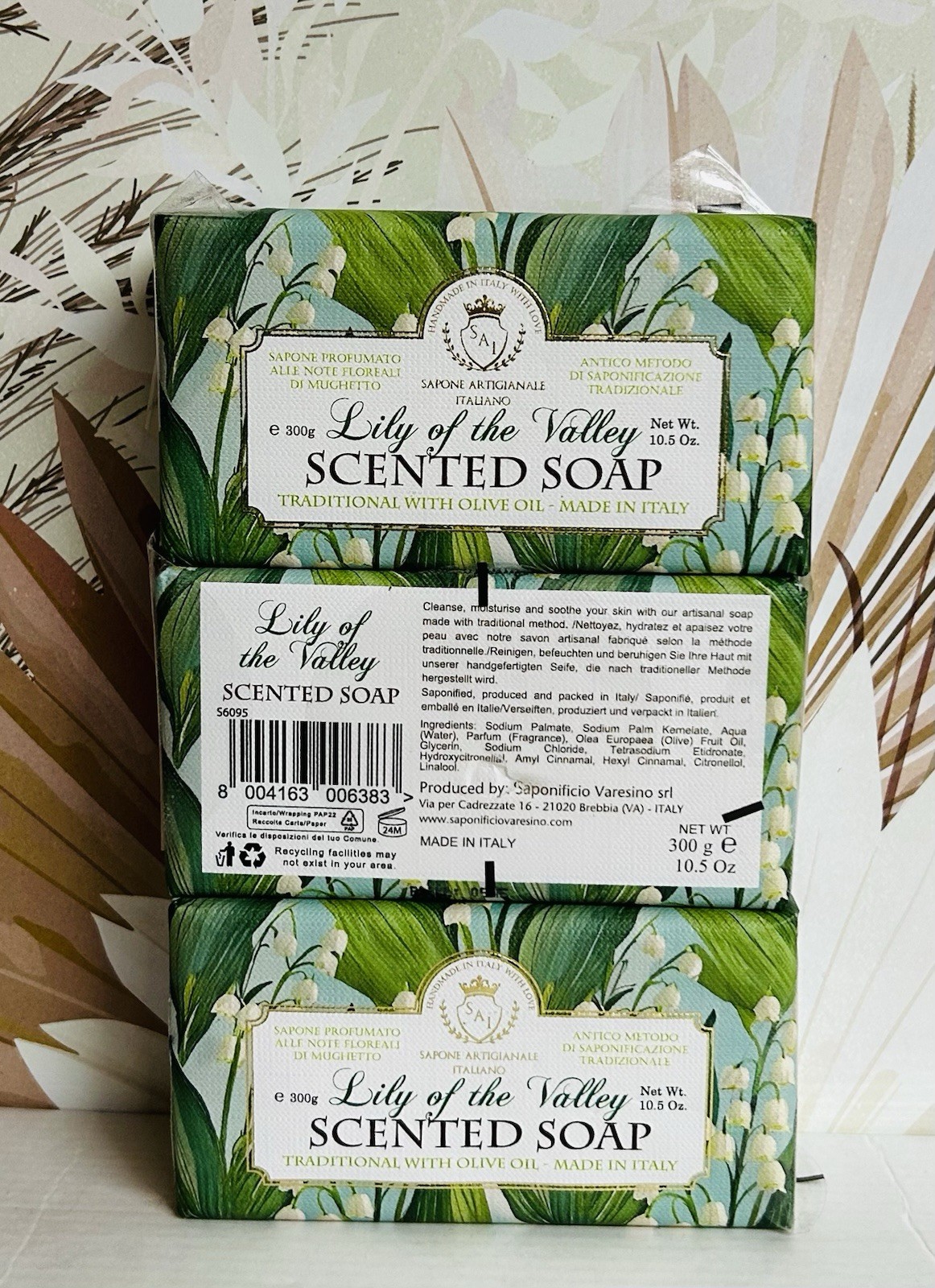 3-Pack Saponificio ~ Lily of the Valley Scented Bar Soap with Olive Oil 10.5 oz