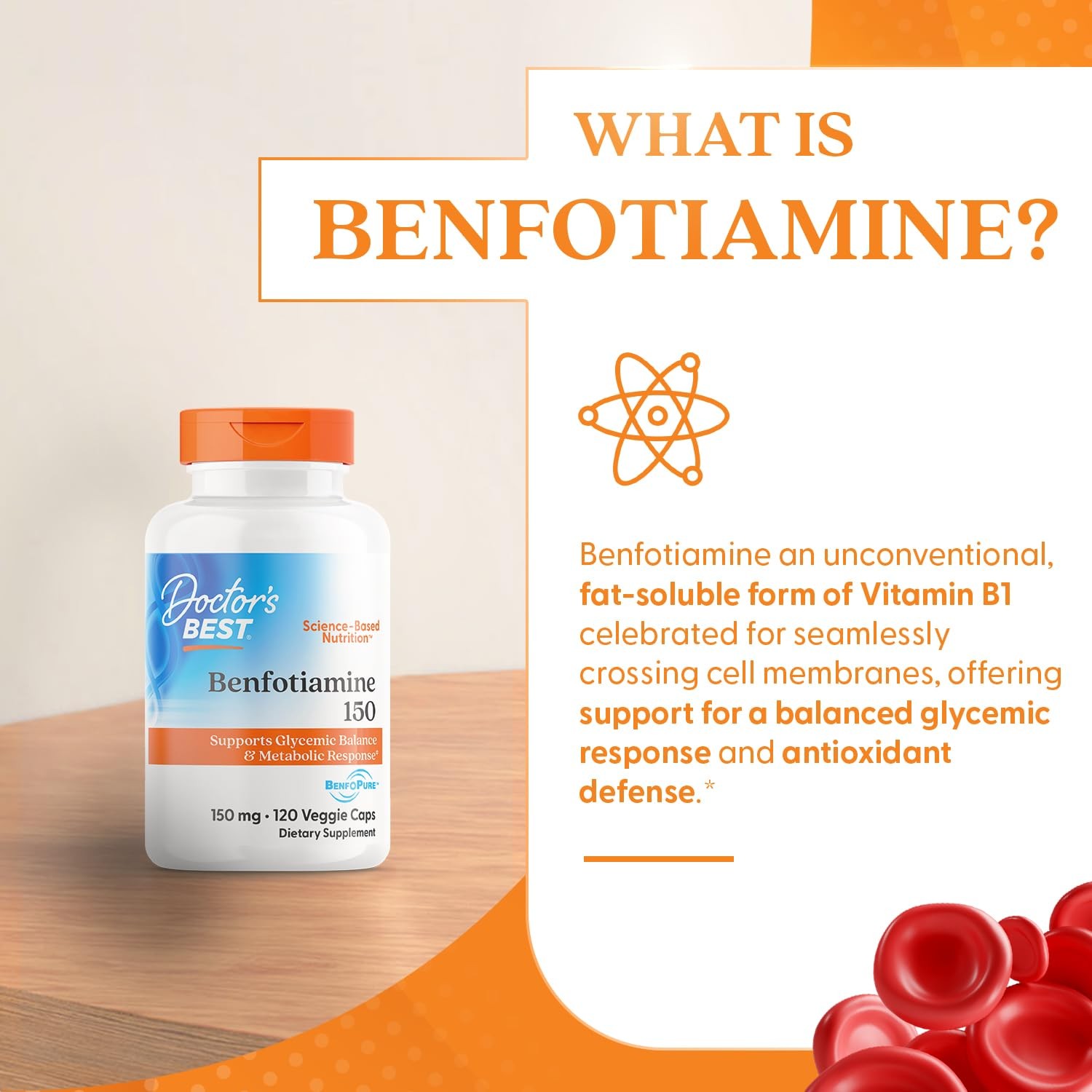 Doctor’s Best Benfotiamine 150mg Supplement 120 Count (Pack of 1), Unflavored
