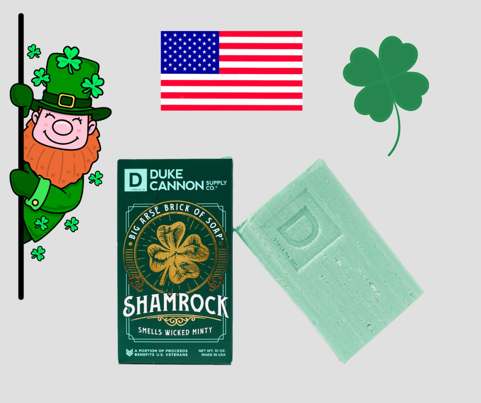 Duke Cannon Shamrock Soap Big Arse Brick of Soap Minty 10 oz Benefits USA Vets