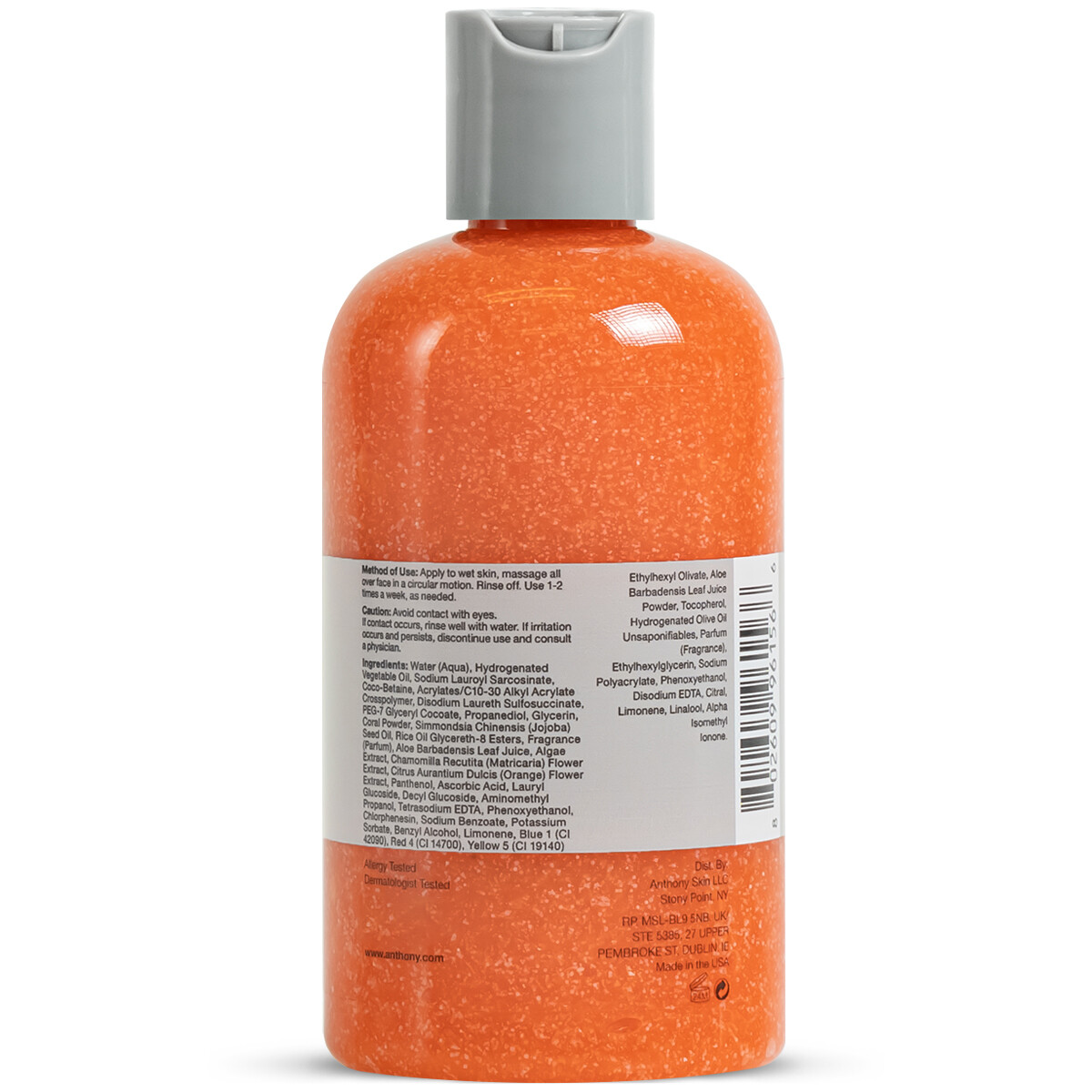 Anthony Facial Scrub, 8 Fl Oz, Contains Aloe Vera, Sand, Algae, Chamomile.