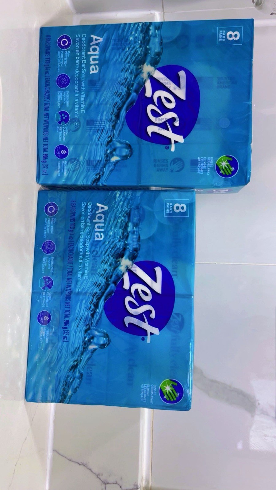 2 Pack Zest Aqua Deodorant Bar Soap, Hydrating Moisture, 4 oz, 8 Bars Per Pack