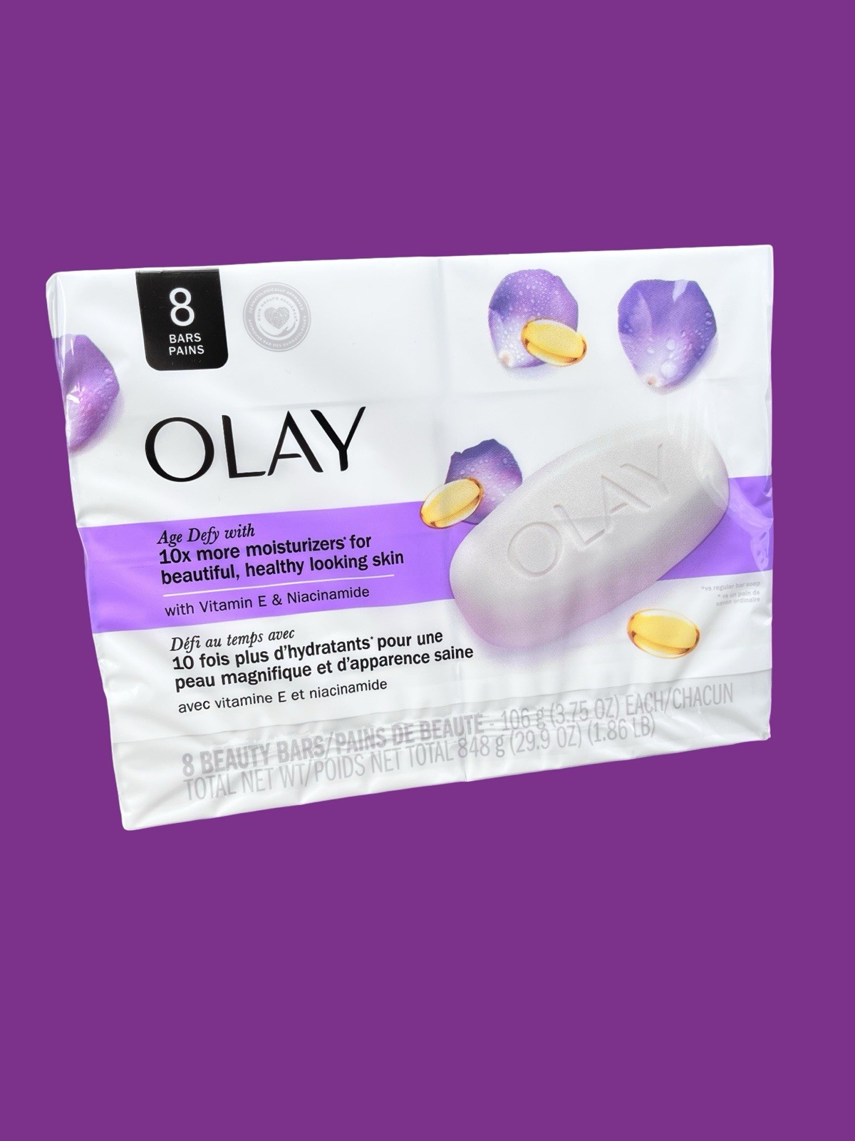 OLAY Age Defy Beauty Bar Soap 8 Pack 10X Moisturizers Vitamin E 3.75oz