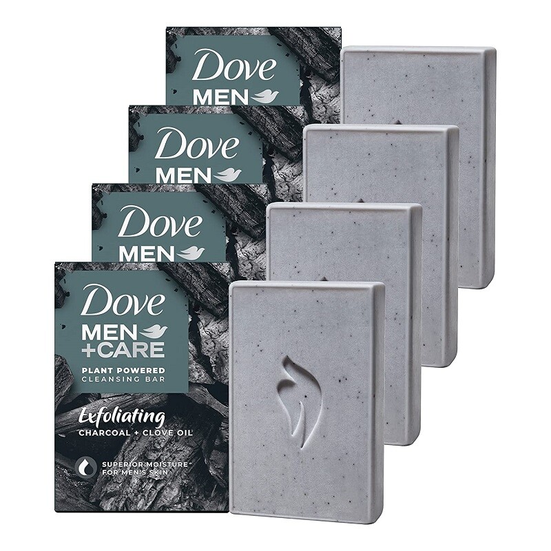 DOVE Mens Charcoal Soap Bar Clove Oil Exfoliating Body Face Hair Shave 5oz 4 Ct.