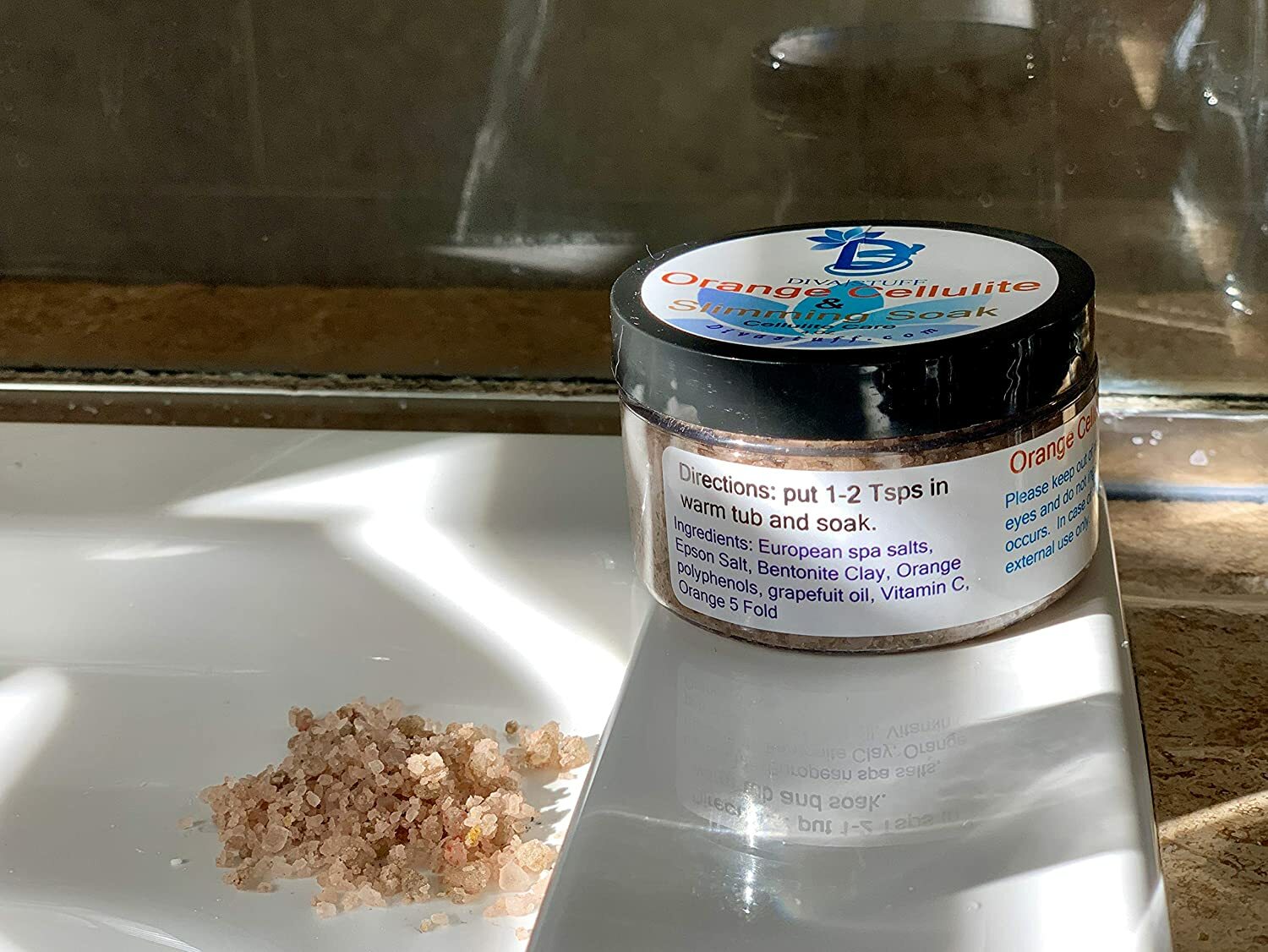 Cellulite and Slimming Salt Bath Soak With Orange Polyphenols,4oz Jar, Diva Stuf