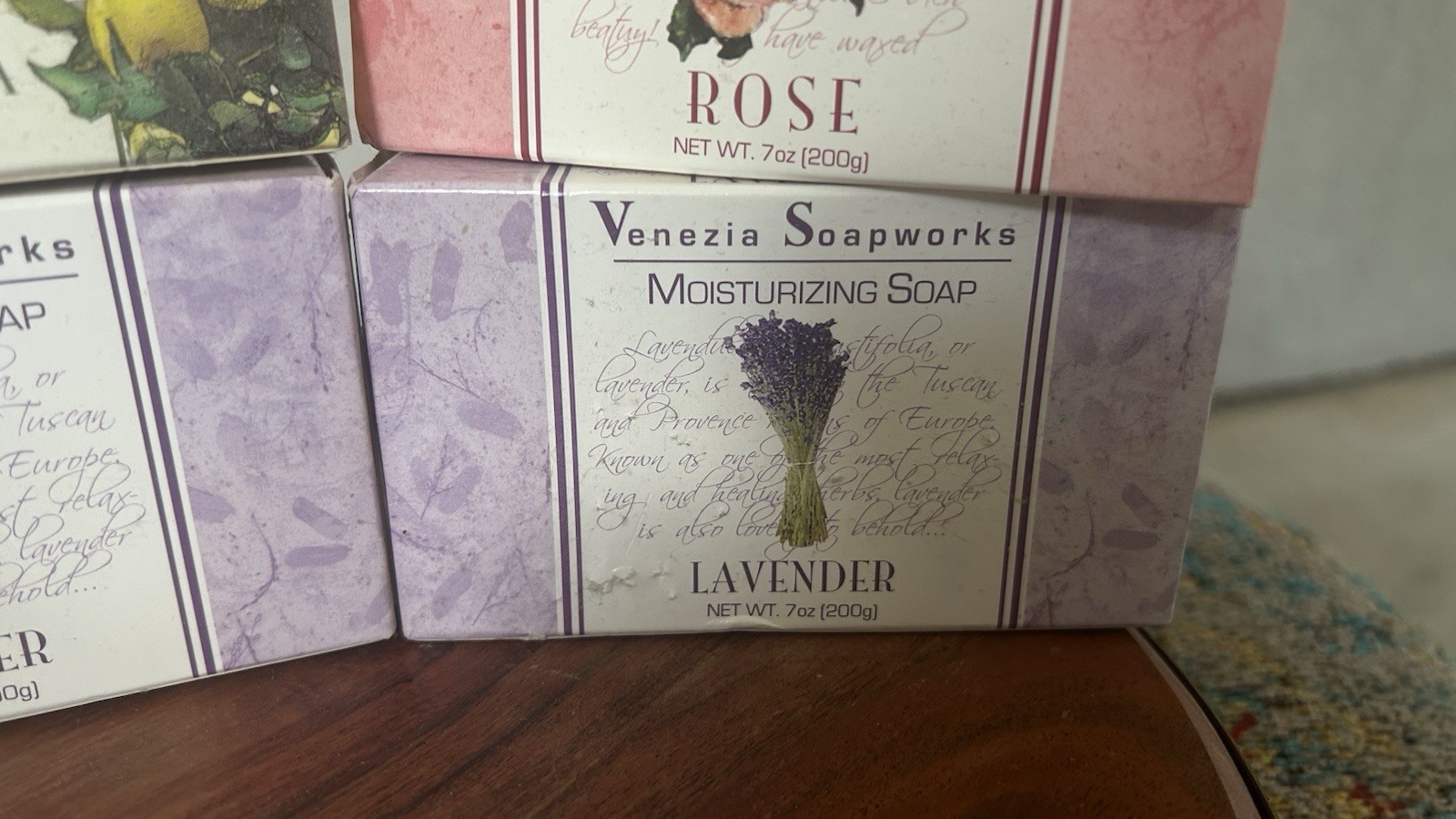 LOT (4) VENEZIA Soap works PURE VEGETABLE LEMON Verbena, Rose, Lavender Soap 7oz