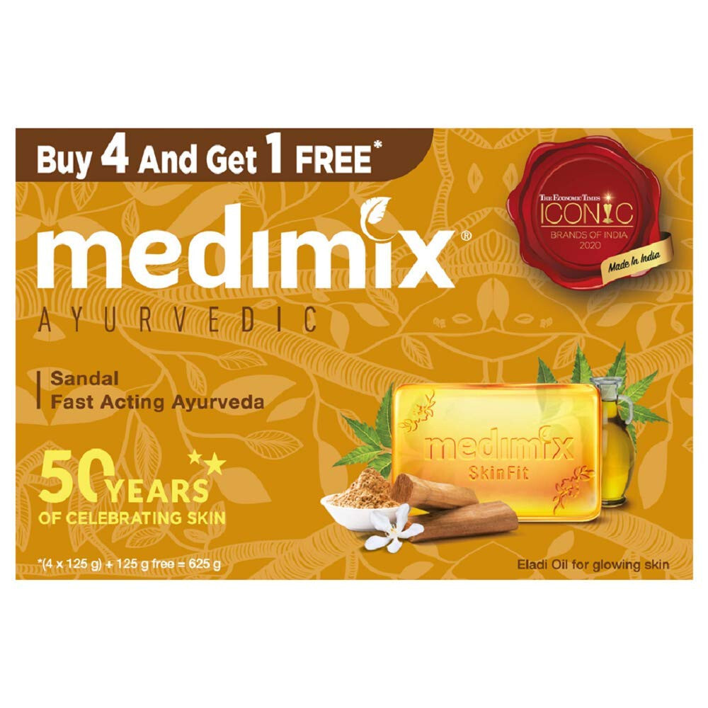 5 X Medimix Ayurvedic Sandal Bathing Soap Bar with Eladi Oil – 125g -Free Ship