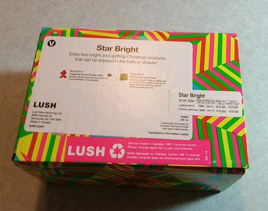 LUSH Cosmetics Star Bright EMPTY Box Laughing Santa Jelly Christmas Lights Soap